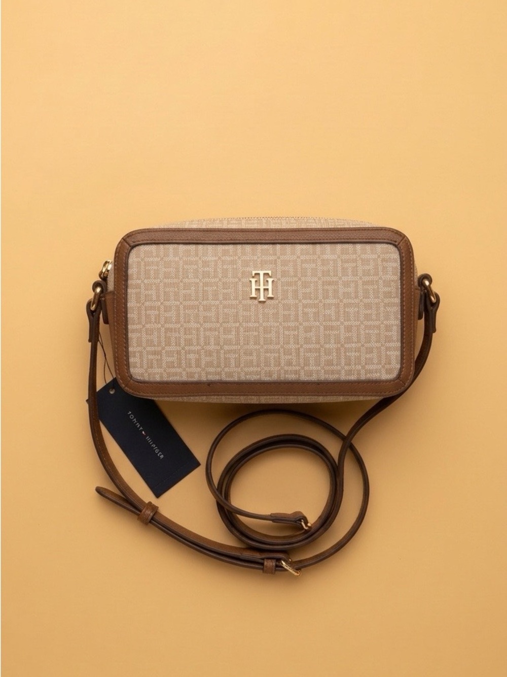 Tommy Hilfiger Beige and Brown Logo Crossbody Bag